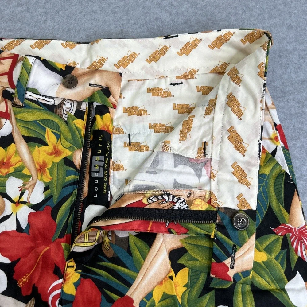 Loudmouth‎ Golf Shorts Size 34 Aloha Girls Tropical Pin Up Girl Woody Wagon NEW